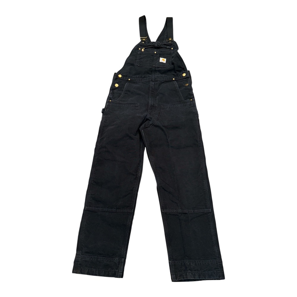 Carhartt 102776 R01 Black Canvas Duck Double Knee Carpenter Overalls 34x34 faded